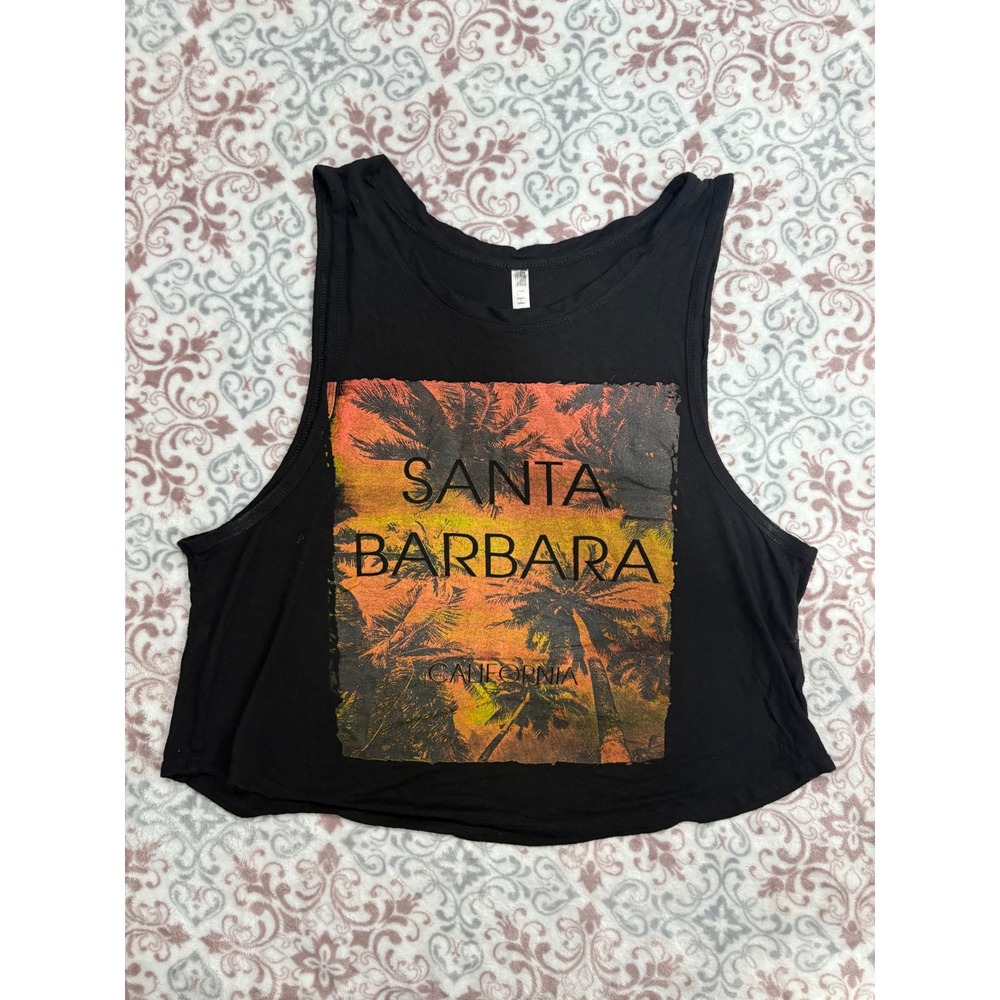 Santa Barbara California Graphic Crop Tank Top Black Muscle Tee Small